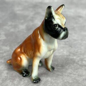 Boxer Dog Brown Figure Figurine Bone China Porcelain Decor Vintage Taiwan